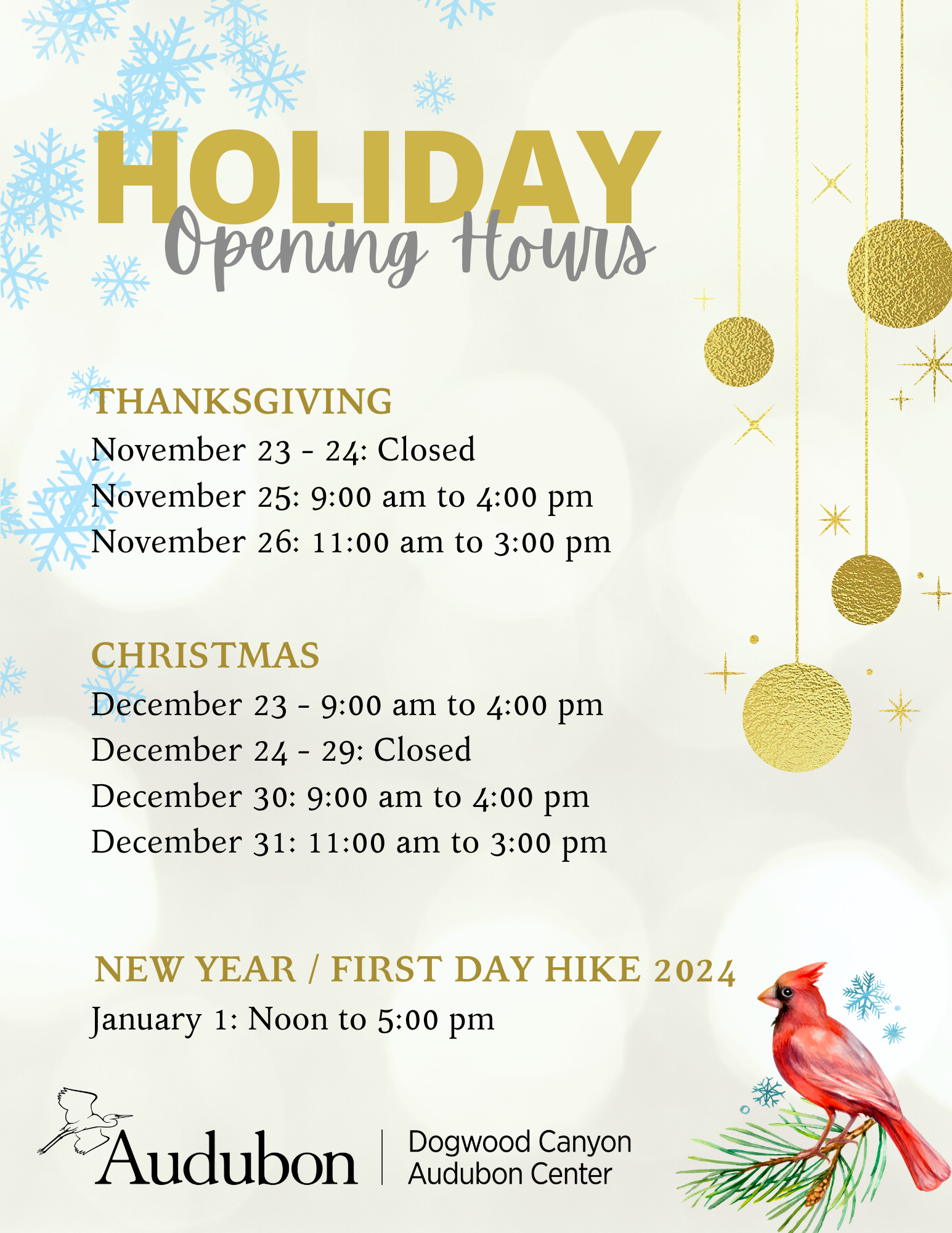 Holiday Opening Hours